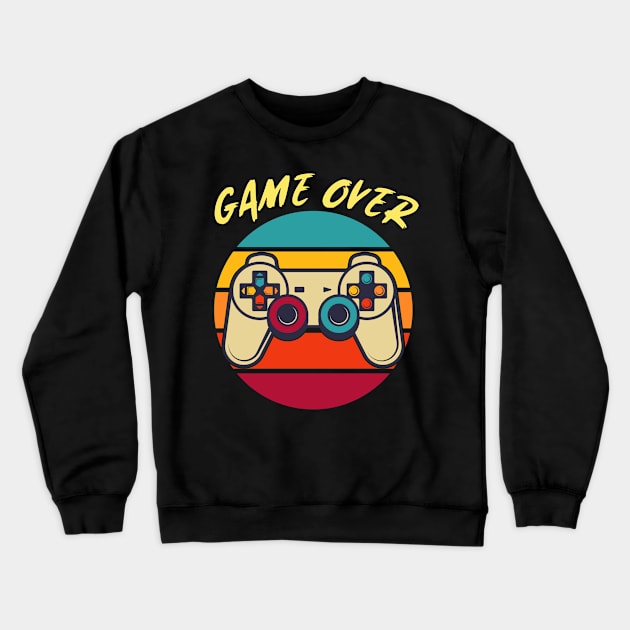 Game Over Vintage Retro Video Game Gaming Sunset Crewneck Sweatshirt by Grove Designs